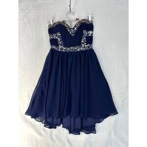 DEB Juniors Size 5‎ Prom Dress Navy Blue Silver Sequin Fit & Flare Tulle Formal